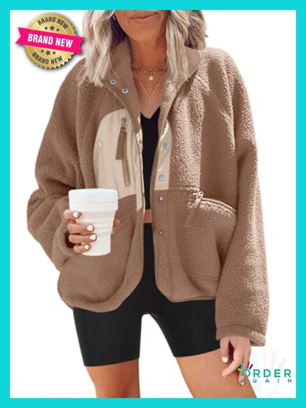 Fuzzy Fleece Jacket Button Down Sherpa Coats Casual Winter Warm Outwear with